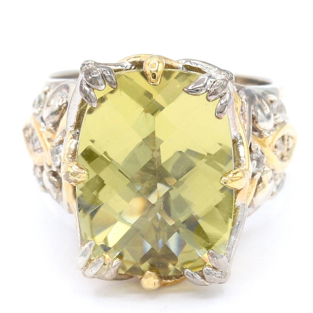 Gems En Vogue Ouro Verde Quartz & Sapphire Ring Sterling Silver 24K Sz 7.5